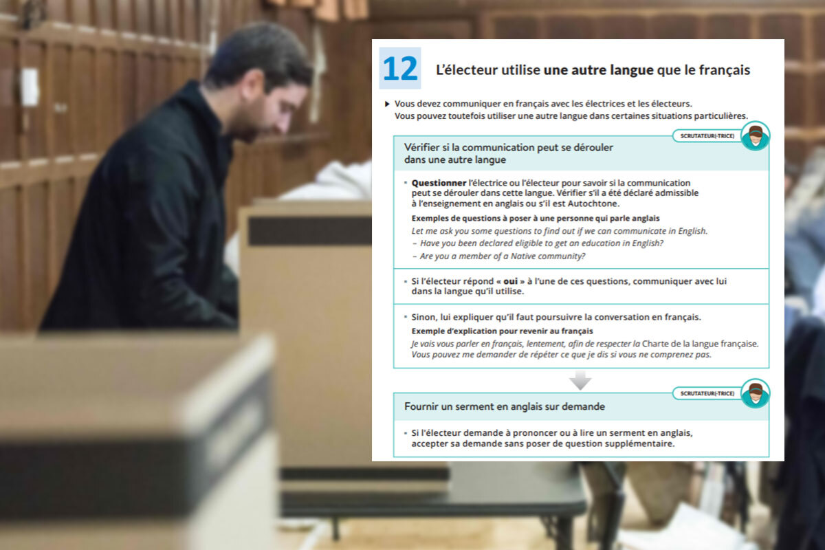 A letter is superimposed on a polling station.