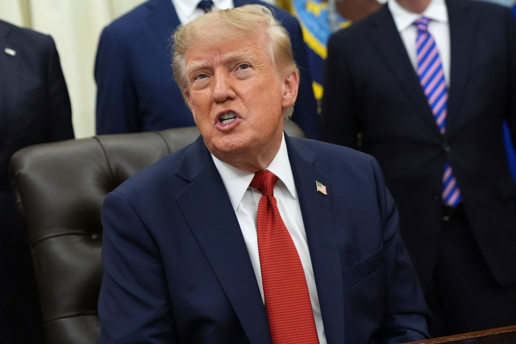 Donald Trump speaking about healthcare in the Oval Office.