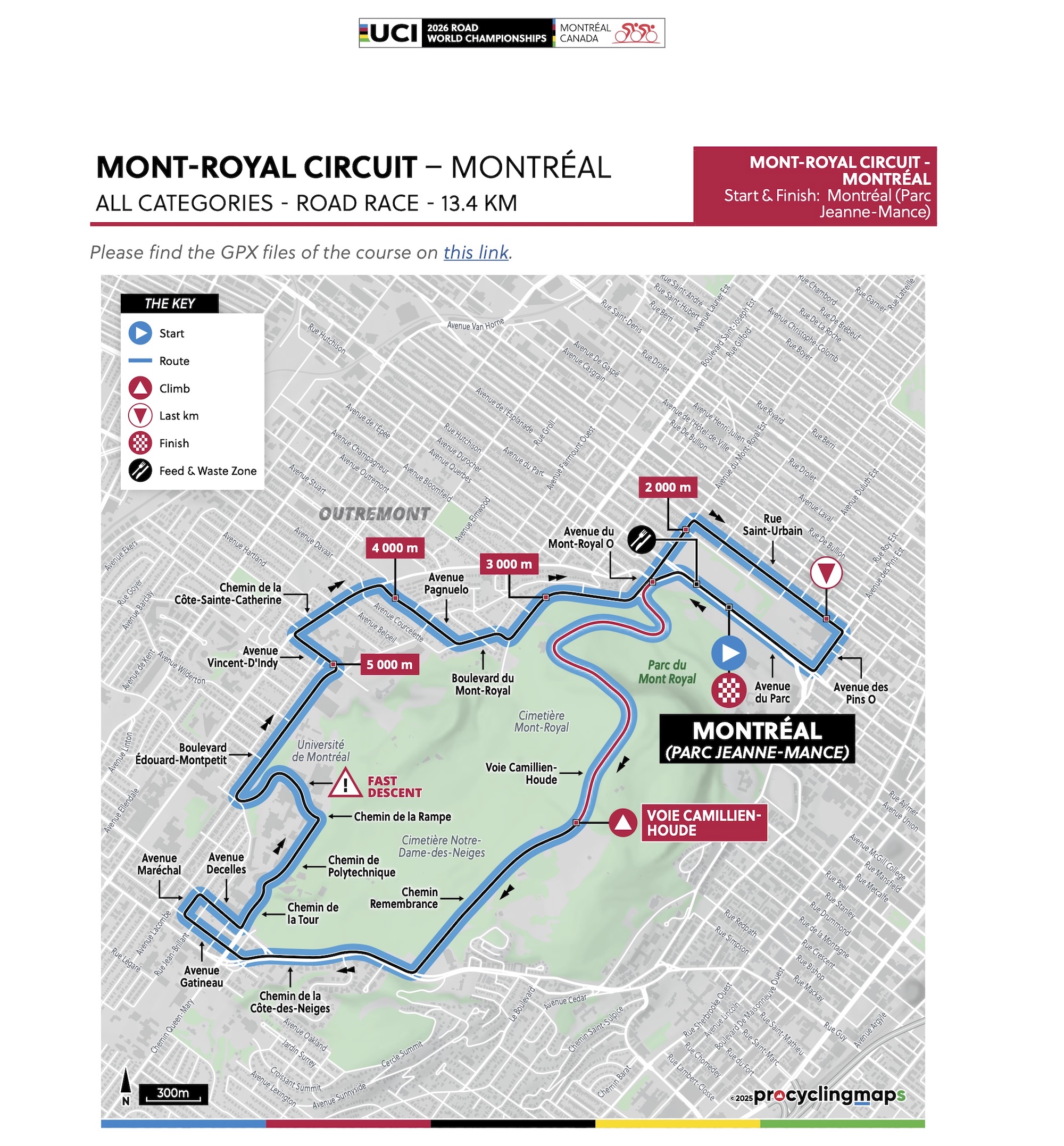 Map of the road race circuit at the UCI Road World Championships 2026