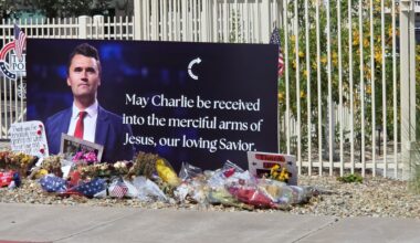 Charlie Kirk statue vandalised outside Turning Point USA headquarters | Politics News