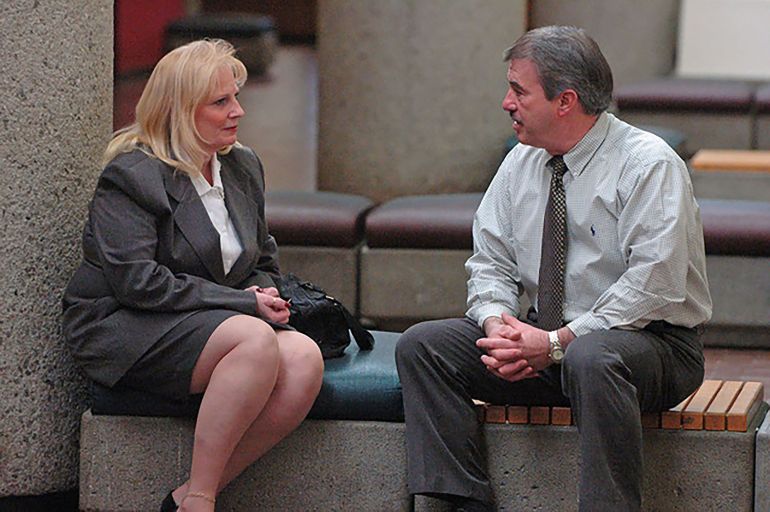 iFebruary 27, 2006; Knoxville, TN, USA; May Martinez sits with retired Knoxville Police department detective Randy York outside of a Knox County Court Room Monday morning. Martinez and York were at the court house for a post conviction relief hearing for the killer of Martinez daughter Colleen Slemmer. Randy York was the lead detective in the case. Christa Gail Pike was sentenced to death in 1995 for the torture-slaying of Colleen Slemmer, a fellow job corps student was in court Monday before Judge Mary Beth Leibowitz seeking a post-conviction relief hearing. The state supreme court ruled death row inmate Christa Gail Pike convicted in the 1995 slaying of a fellow Knoxville Job corps student could have another shot at appeals that she once tried to stop. Mandatory Credit: J. Miles Carey-USA TODAY NETWORK via Imagn Images