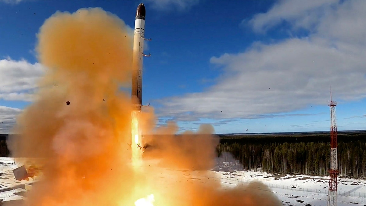 Russia's Sarmat missile being fired from undisclosed location.
