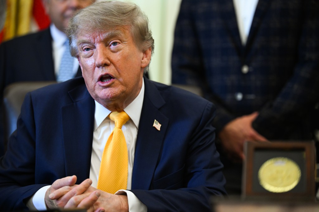 Donald Trump speaking in the Oval Office.