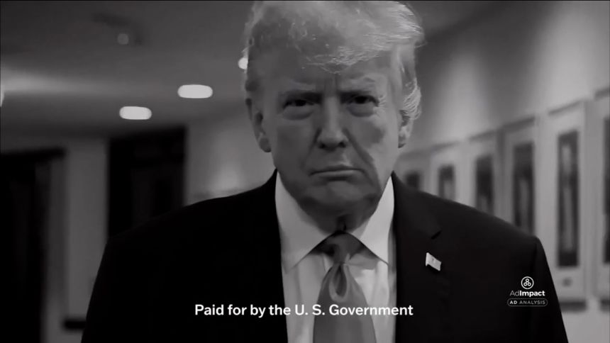 President Donald Trump appears in a television ad.