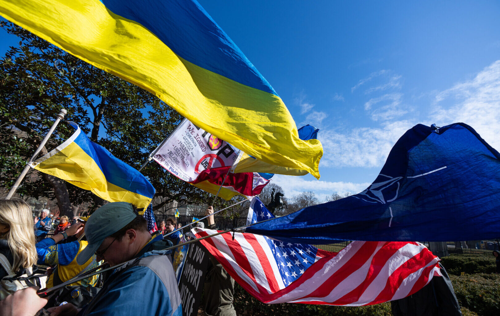 Supporters of Ukraine hold a protest in Lafayette Square across from the White House in Washington on March 1, 2025.