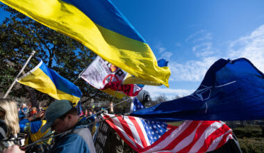Supporters of Ukraine hold a protest in Lafayette Square across from the White House in Washington on March 1, 2025.