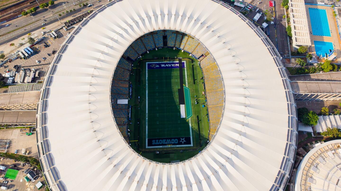 Close-up images of field at Maracanã Stadium, a day before Ravens-Cowboys