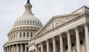 Exterior view of the US Capitol building, including its dome.