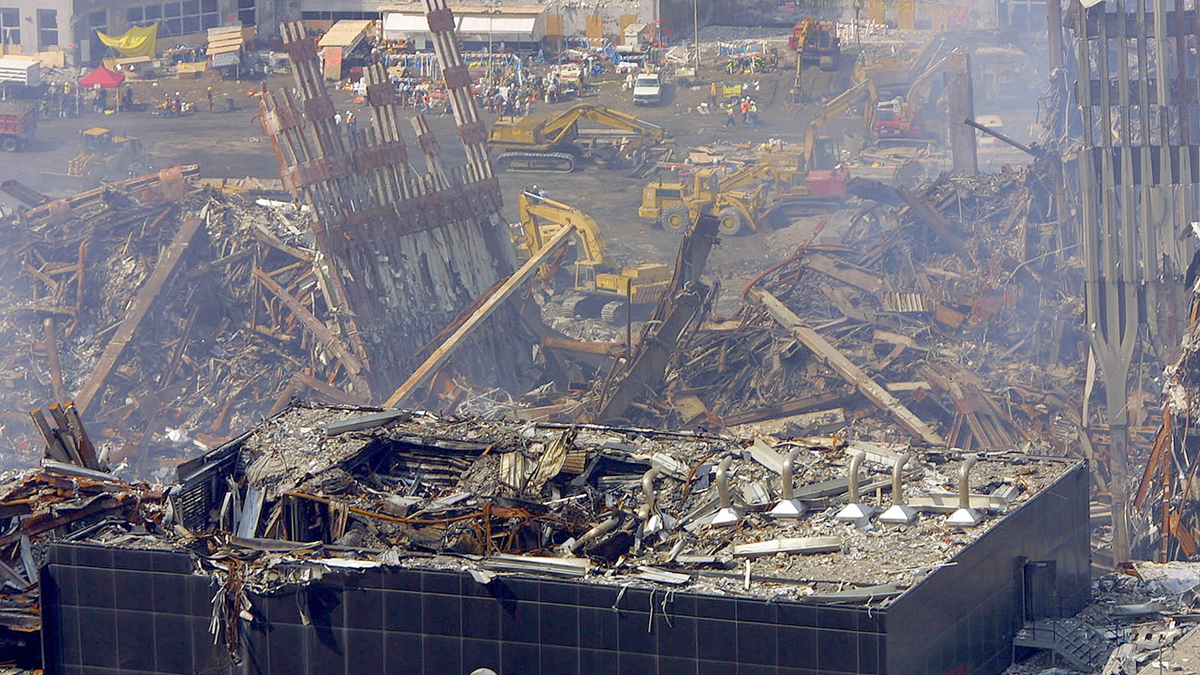 World Trade Center rubble at the site of the terrorist attacks in New York City.