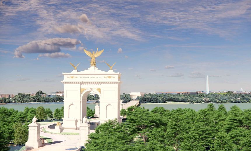 This rendering shows the design for President Donald Trump’s proposed “Triumphal Arch” in Washington, DC.