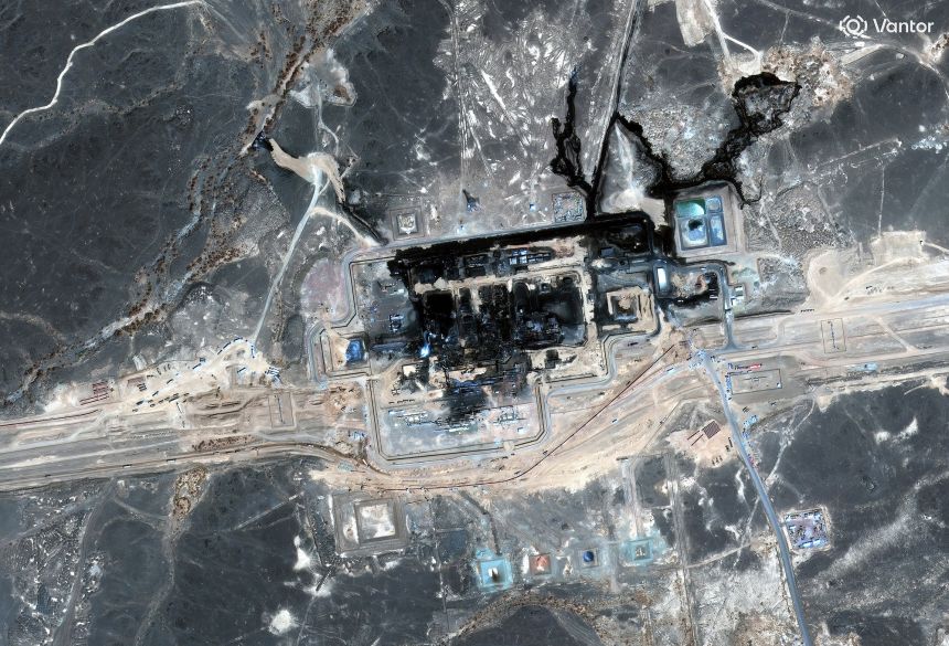 A satellite image shows the Saudi Arabia East-West pipeline, located across the Arabian Peninsula, after a strike on September 11.