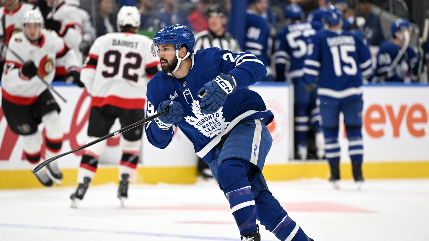 Sep 23, 2026; Toronto, Ontario, CAN;  Toronto Maple Leafs forward Bo Groulx (29) pursues the play against the Ottawa Senators in the first period at Scotiabank Arena.  Mandatory Credit: Dan Hamilton-Imagn Images