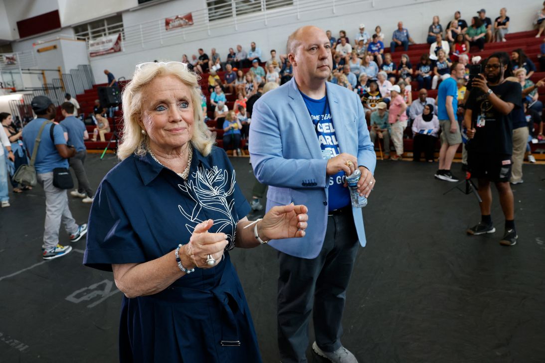 US Rep. Debbie Dingell and Curtis Hertel Jr., chair of the Michigan Democratic Party, attend a General Election Kickoff Rally at Renaissance High School in Detroit on August 7.