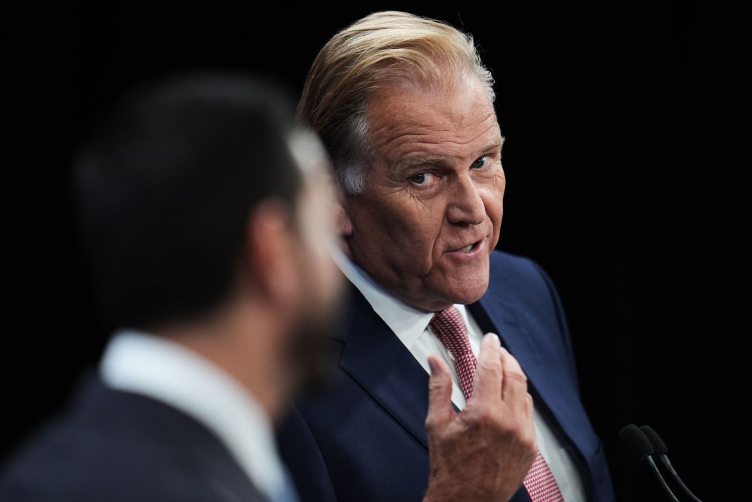 Republican US Senate candidate for Michigan Mike Rogers responds to El-Sayed during the televised debate on October 8 in Grand Rapids.