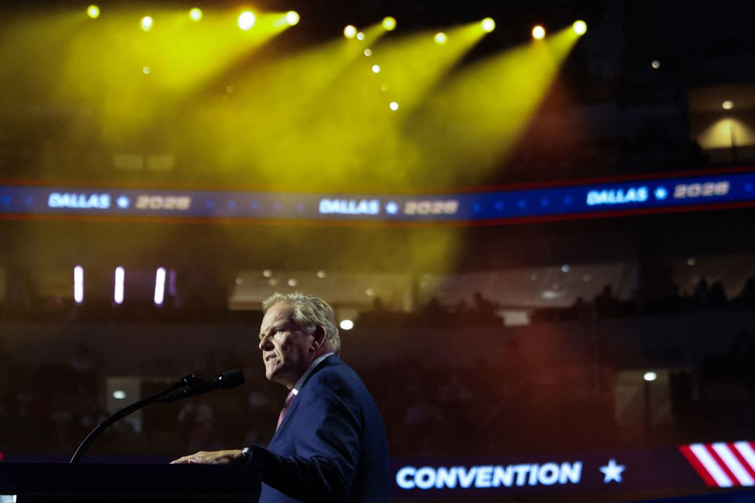 Mike Rogers, candidate for US Senate in Michigan, speaks during the second day of the Republican midterm convention at the American Airlines Center in Dallas on September 10.