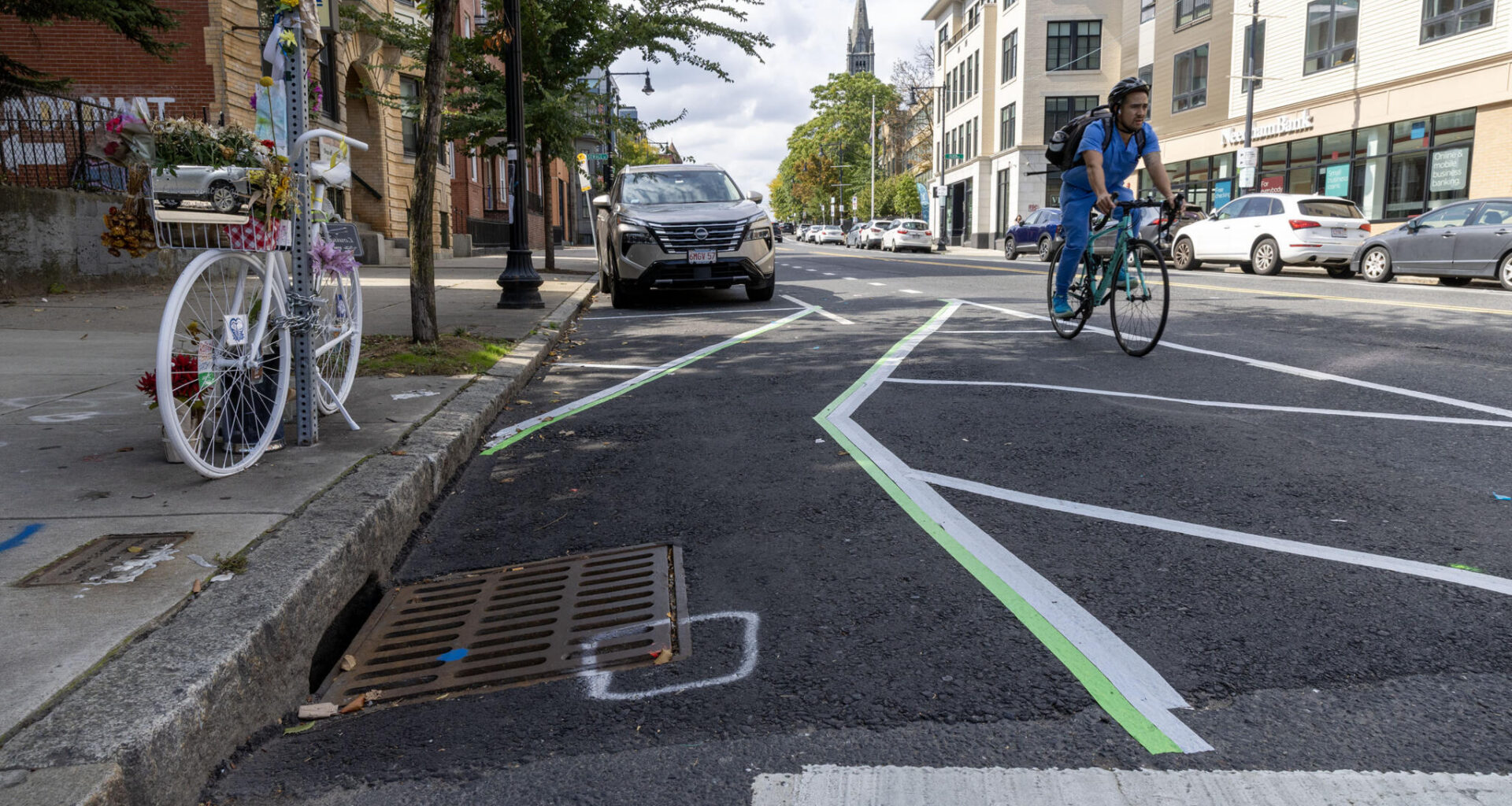 The ghost bike placed in memory of Louisa Gag on Tremont St. in Boston. (Robin Lubbock/WBUR, file)