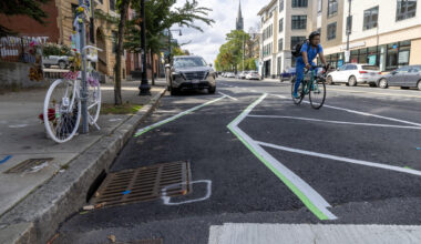 The ghost bike placed in memory of Louisa Gag on Tremont St. in Boston. (Robin Lubbock/WBUR, file)