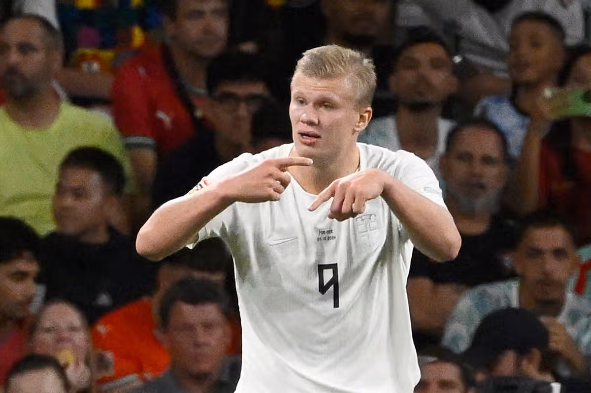 Norway's forward #09 Erling Haaland asks for substitution