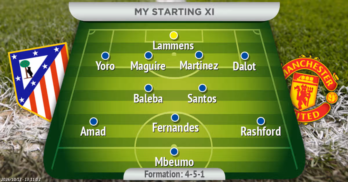 Manchester United's predicted line-up to face Atletico Madrid in the Champions League
