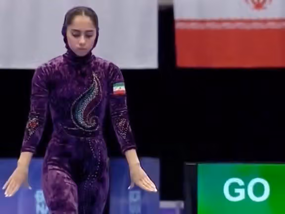 Hengameh Hadiyani competes in artistic gymnastics at the Asian Games