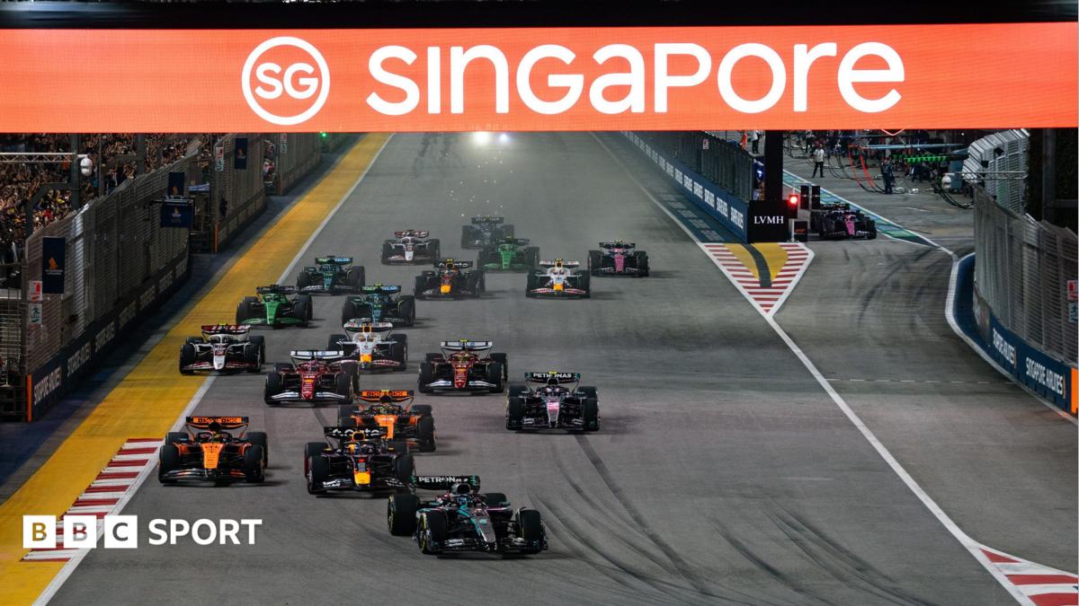 Thousands of fans watch the Formula 1 Singapore Grand Prix at the Marina Bay Street Circuit in Singapore on October 5, 2025.