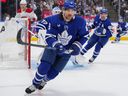 Chris Tanev of the Toronto Maple Leafs skates against the Montréal Canadiens.
