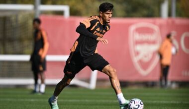 Piero Hincapie in training with Arsenal (Photo via Arsenal.com)