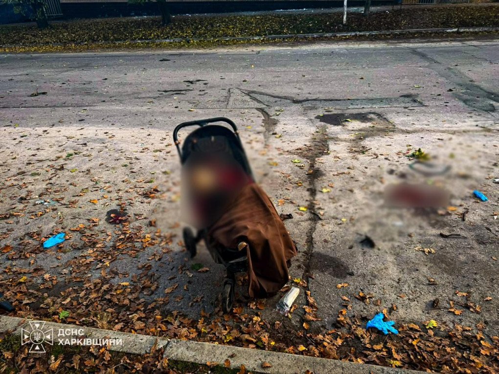 A stroller at the scene of a Russian drone strike on Nova Vodolaha’s central park that killed two women and an infant. (Source: Ukrainian Interior Minister Ivan Vyhivskyi) A stroller at the scene of a Russian drone strike on Nova Vodolaha’s central park that killed two women and an infant. (Source: Ukrainian Interior Minister Ivan Vyhivskyi)