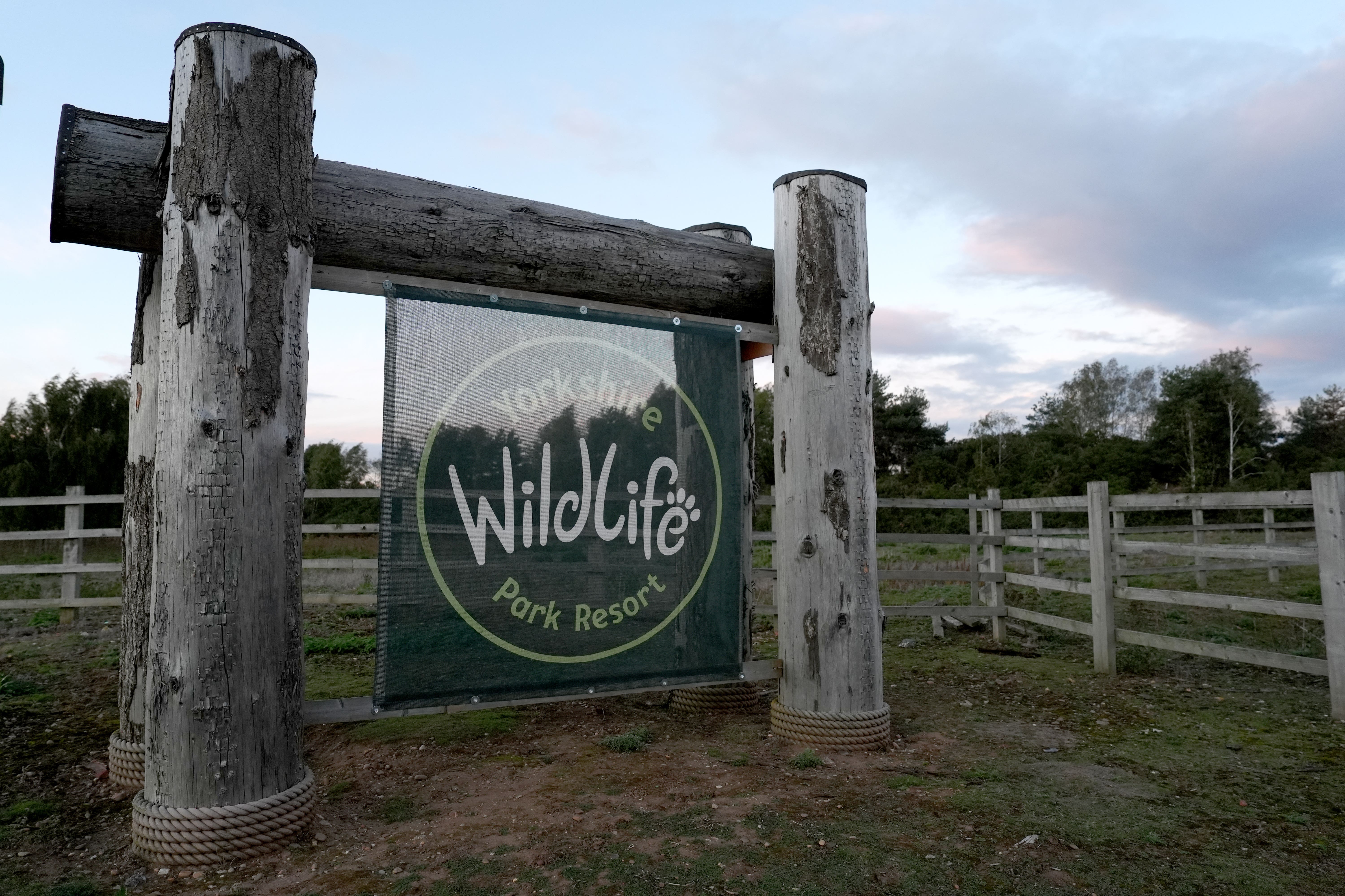 The sign at the entrance to Yorkshire Wildlife Park where a man died after being attacked by a tiger (PA)