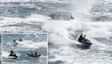 Shocking video shows teens on jet skis capsizing small boat with children aboard