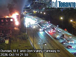 A fire at an abandoned builidng can be seen on Don Valley Parkway traffic cameras.