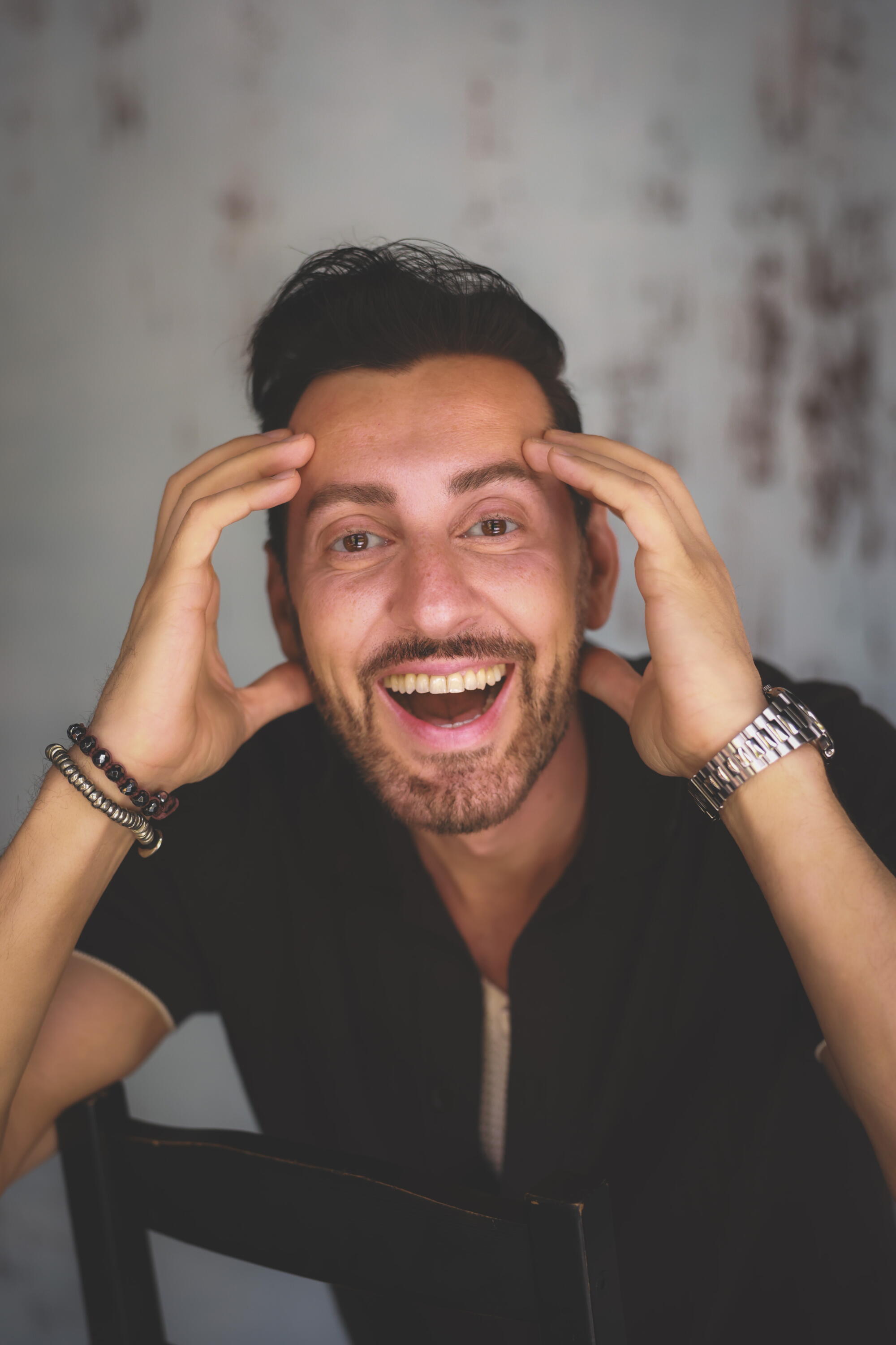 Comedian Max Amini poses for a portrait 