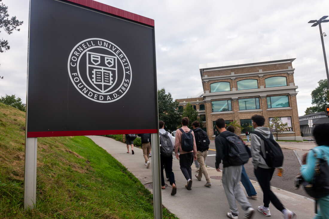 Students walk on the campus of Cornell University on Wednesday in Ithaca, N.Y.