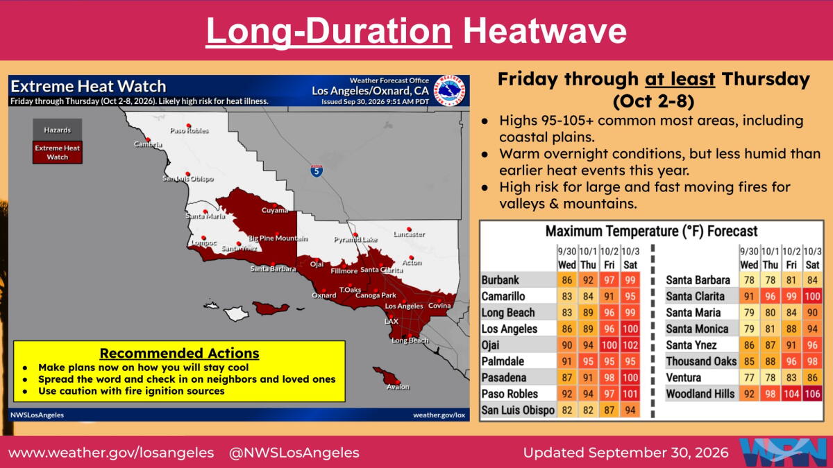 A map shows high temperatures from a coming heat wave.