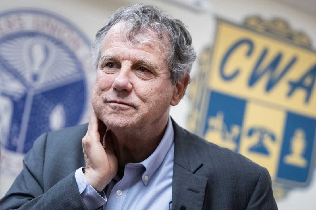 Former Democratic Sen. Sherrod Brown attends a rally with the Communications Workers of America Local 4370 in Brooklyn Heights, Ohio, on October 26, 2024. After losing his Senate seat two years ago, Brown is now running for the Senate again, seeking to defeat incumbent Republican Sen. Jon Husted.