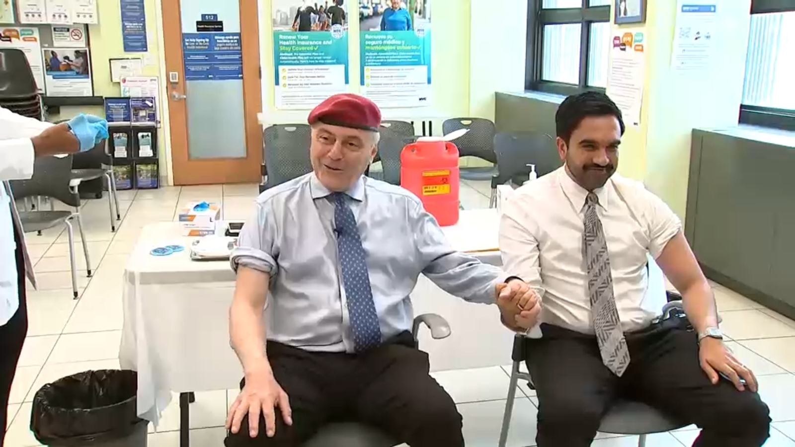 NYC Mayor Mamdani holds hands with one-time rival Curtis Sliwa to get flu shot in Brooklyn