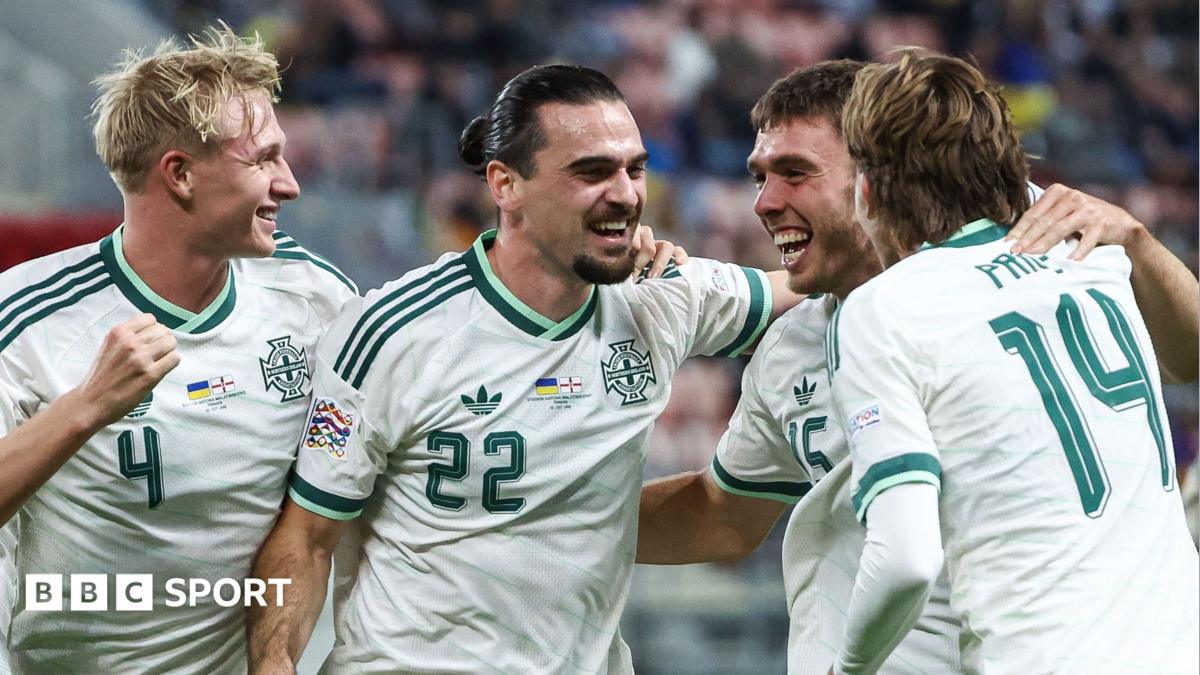 Northern Ireland celebrate Ciaron Brown's second goal