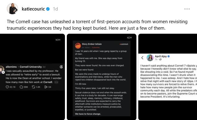A compilations of posts on Threads where people share their personal stories of sexual assault