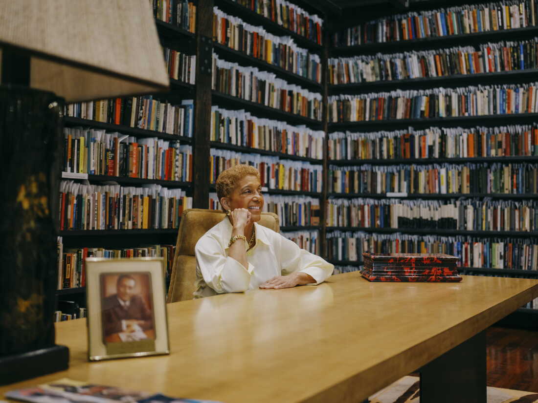 Linda Johnson Rice, of the Johnson Publishing Company, poses for portrait within the Johnson Library Archive at the Stony Island Arts Bank in Chicago, Ill.