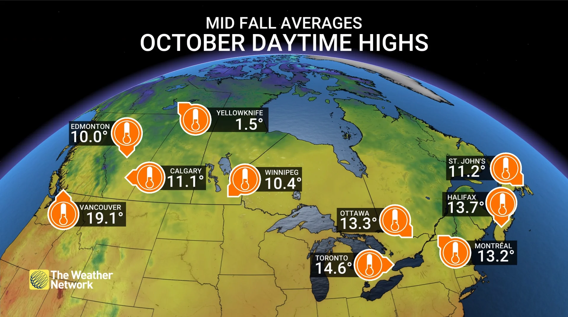 Canada mid-fall daytime high averages