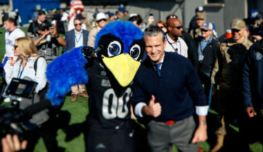 Pete Hegseth handles Air Force-Navy coin toss after showing off basketball skills at Academy