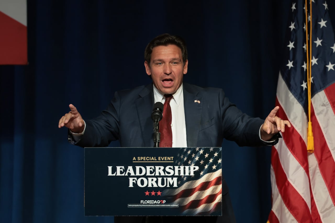 Florida Gov. Ron DeSantis speaks in Tampa, Fla. DeSantis is pushing a ballot measure to scrap property taxes for Florida residents and has said Canadian snowbirds can make up for some of the lost revenue.