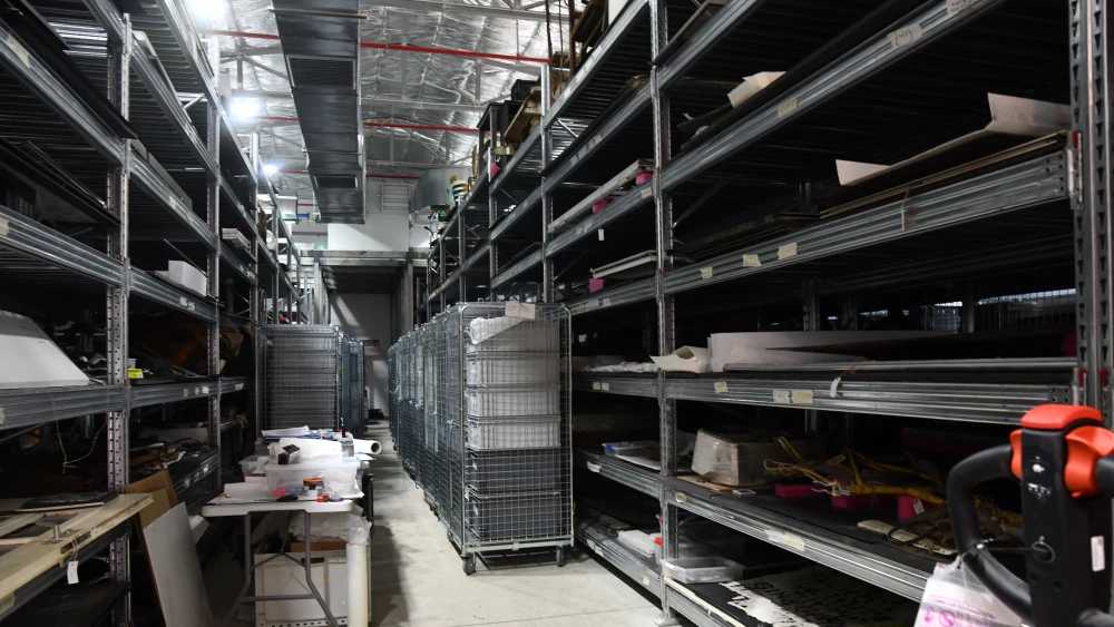 The Oct. 7 National Heritage Collections Center in Netivot, where thousands of objects recovered from Gaza border communities are preserved and documented. Photo by Sarit Uzieli.