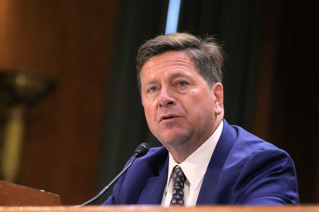 Jay Clayton testifies during a Senate Intelligence Committee confirmation hearing to be the next Director of National Intelligence on Capitol Hill, Wednesday, July 15, 2026, in Washington.