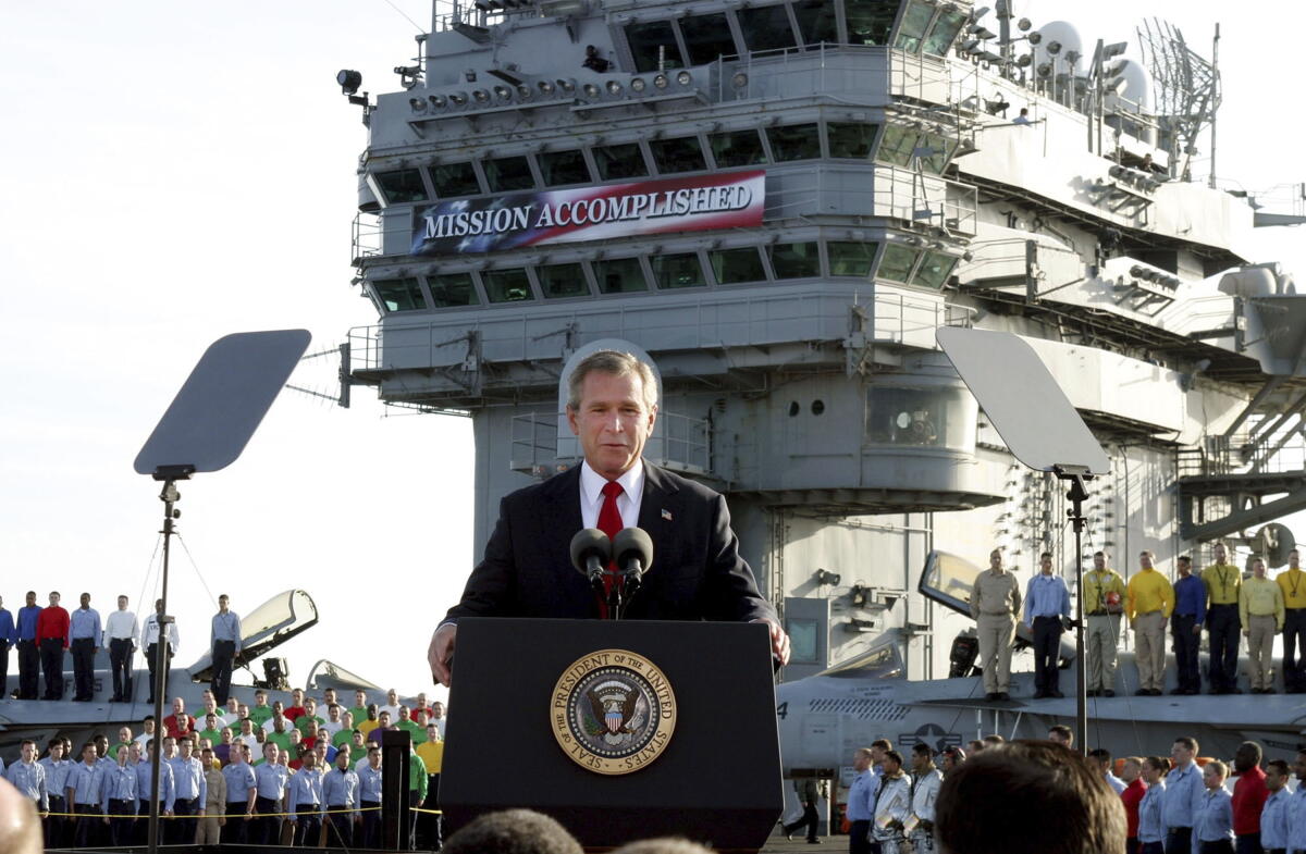 President George W. Bush aboard the USS Abraham Lincoln on May 1, 2003. 