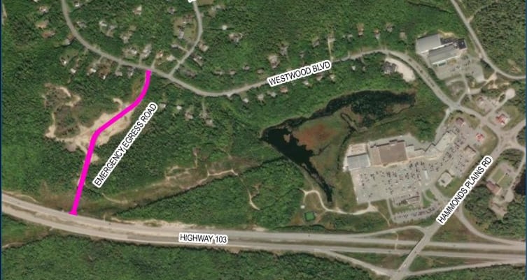 A pink line on a Google Maps view of the area connects the southern part of Westwood Hills to the highway.