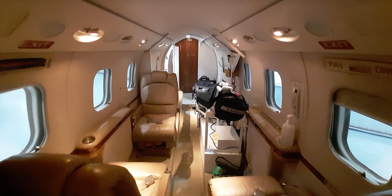 A plane's interior is shown.