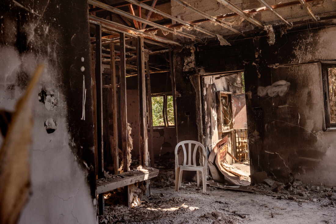 NIR OZ, ISRAEL, AUGUST 31, 2026: A destroyed home, left standing since October 7 attacks. Credit: Amit Elkayam for NPR.