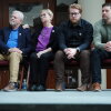 The family of Renee Good, from left; father Tim Ganger, mother Donna Ganger, brother Luke Ganger and brother Brent Ganger, listen during a news conference after the family sued the U.S. government and several immigration officials, Thursday, Oct. 1, 2026, in Minneapolis.