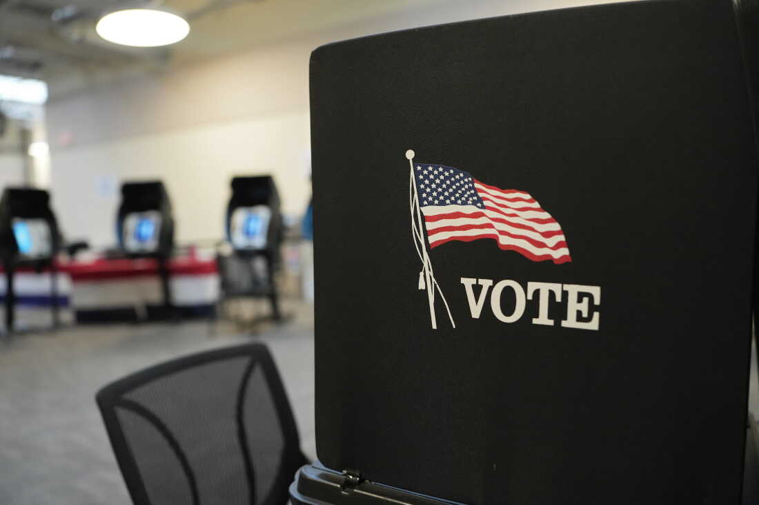 A general view of voting machines at the Franklin County Board of Elections on Oct. 6, 2026 in Columbus, Ohio.